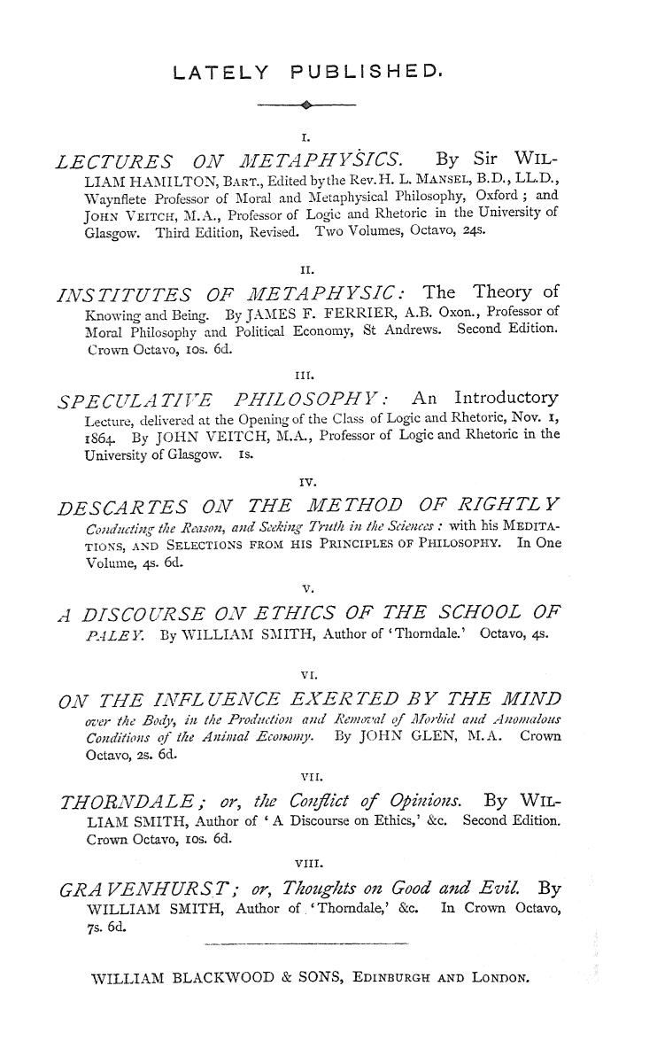 BY SIR William Hamilton - Lectures on metaphysics and logic  . vol. 3 by 1866