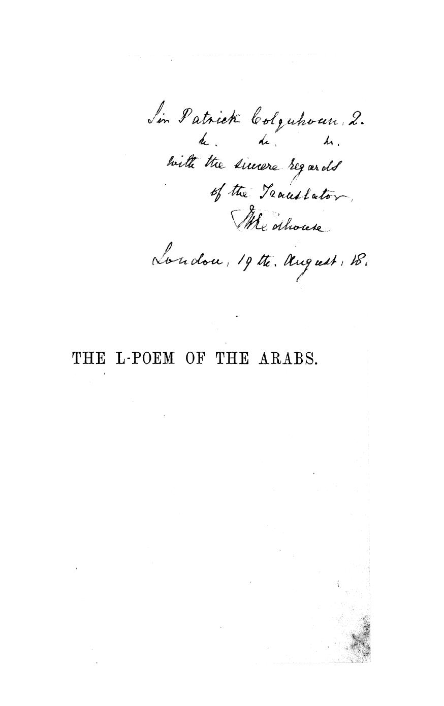 BY Shanfara, Rearranged AND Translated BY J.W. Redhouse - The l-poem of the arabs by 1881