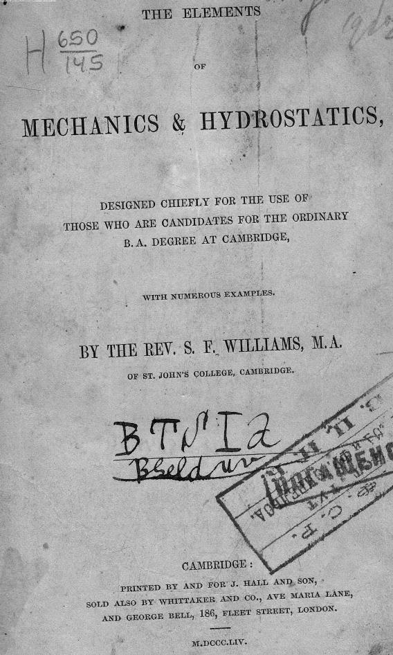BY THE REV. S.F. Williams - The elements of mechanics & hydrostatics by 1854