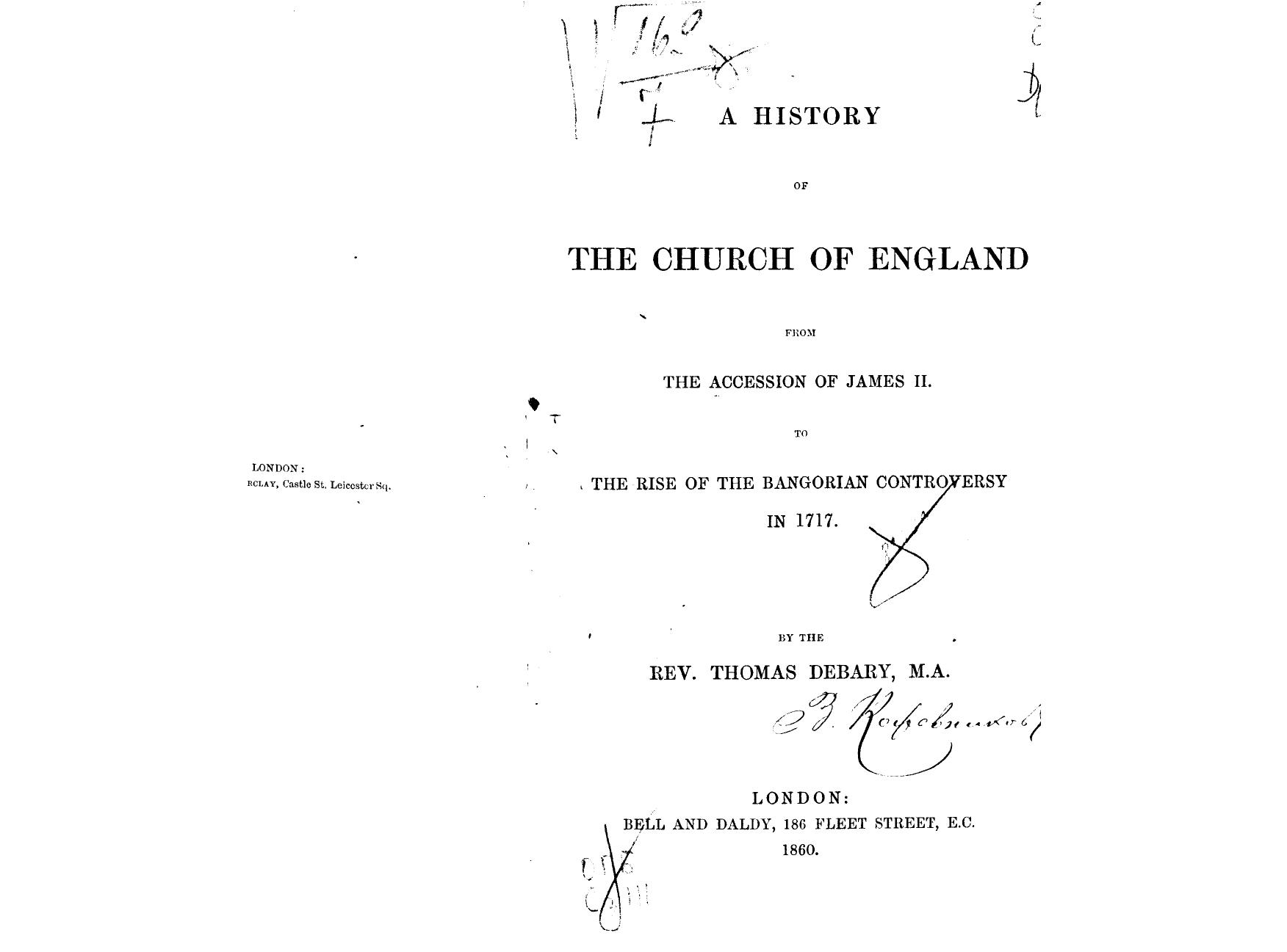 BY THE REV. Thomas Debary - A history of the church of england by 1860