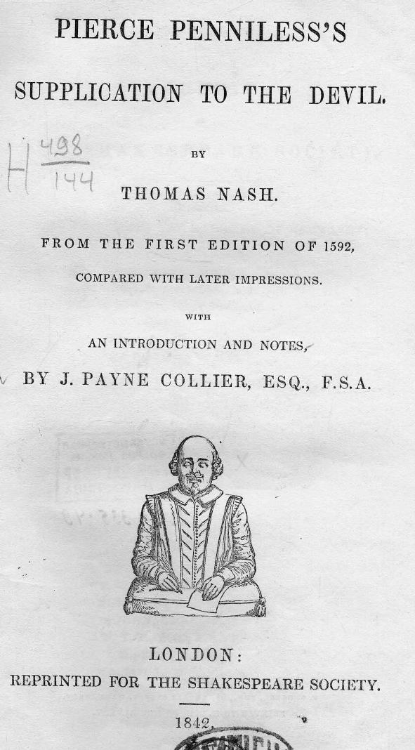 BY Thomas NASH, WITH AN Introduction AND Notes - Pierce penniless's supplication to the devil by 1842