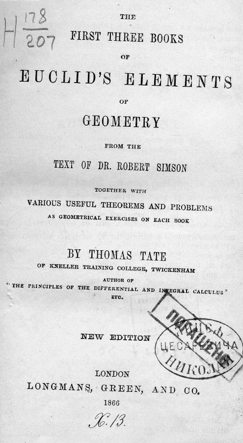 BY Thomas TATE, TATE - The first three books of euclid's elements of geometry by 1866