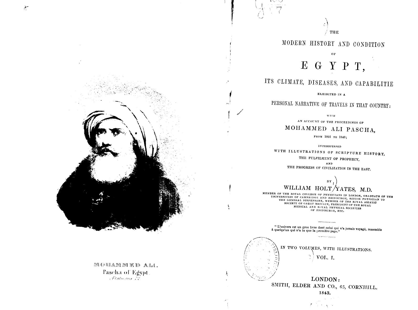 BY William HOLT Yates - The modern history and condition of egypt  . vol. 1 by 1843