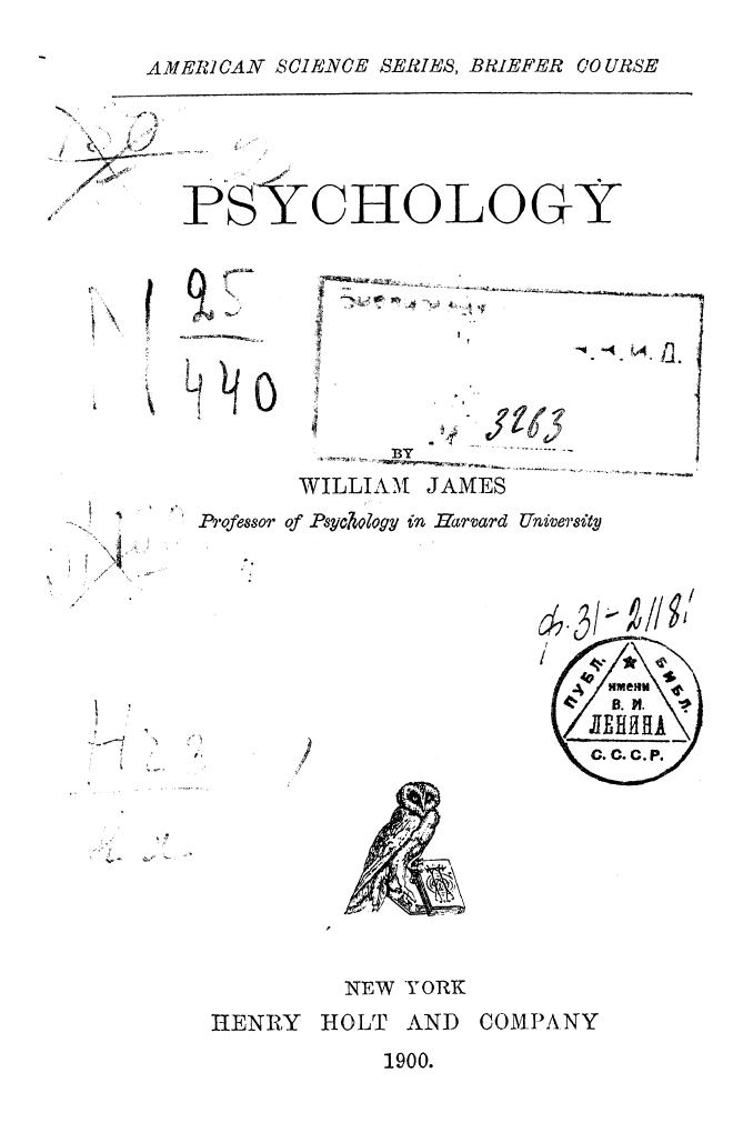 BY William James, James - Psychology by 1900