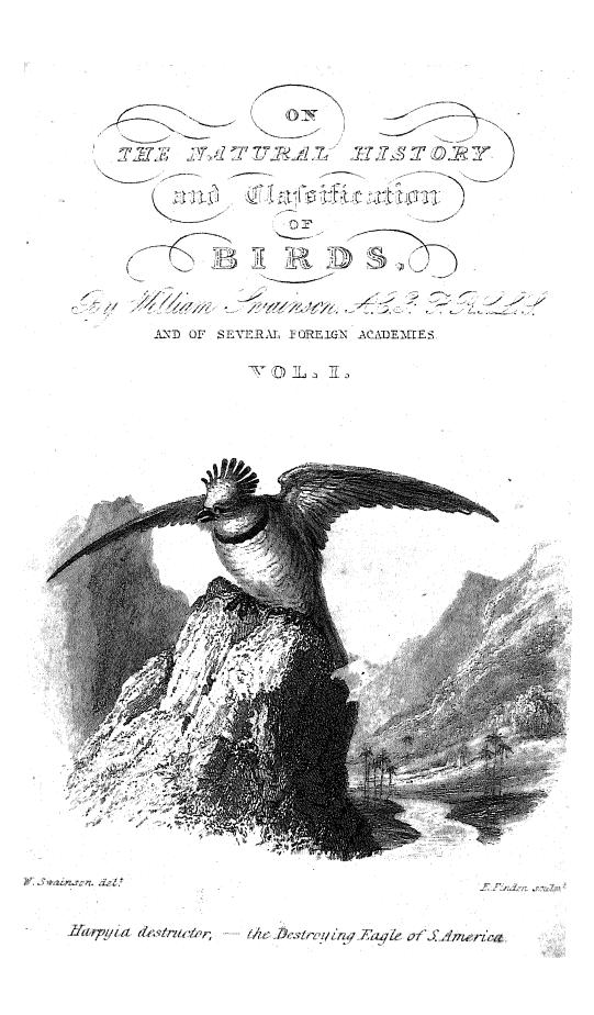BY William Swainson by On the natural history & classification of birds. vol. 1
