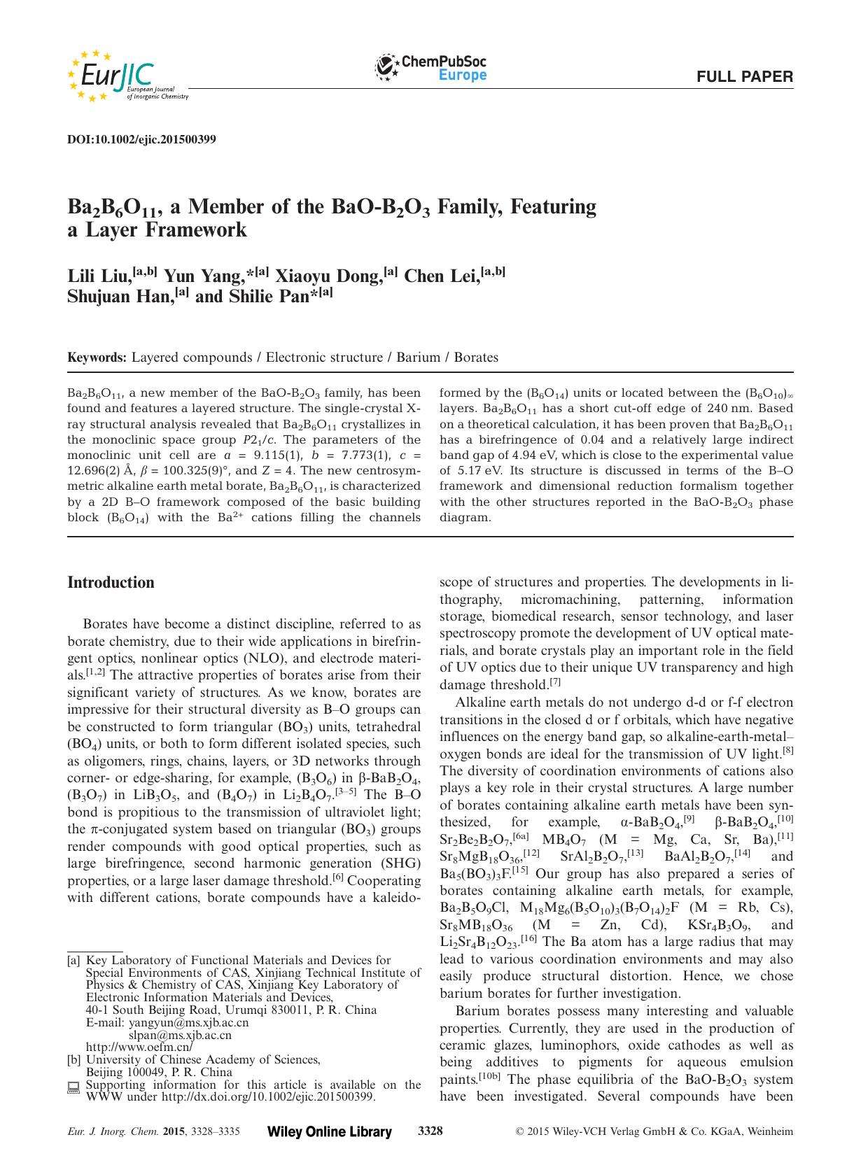Ba2B6O11, a Member of the BaOB2O3 Family, Featuring a Layer Framework by Unknown