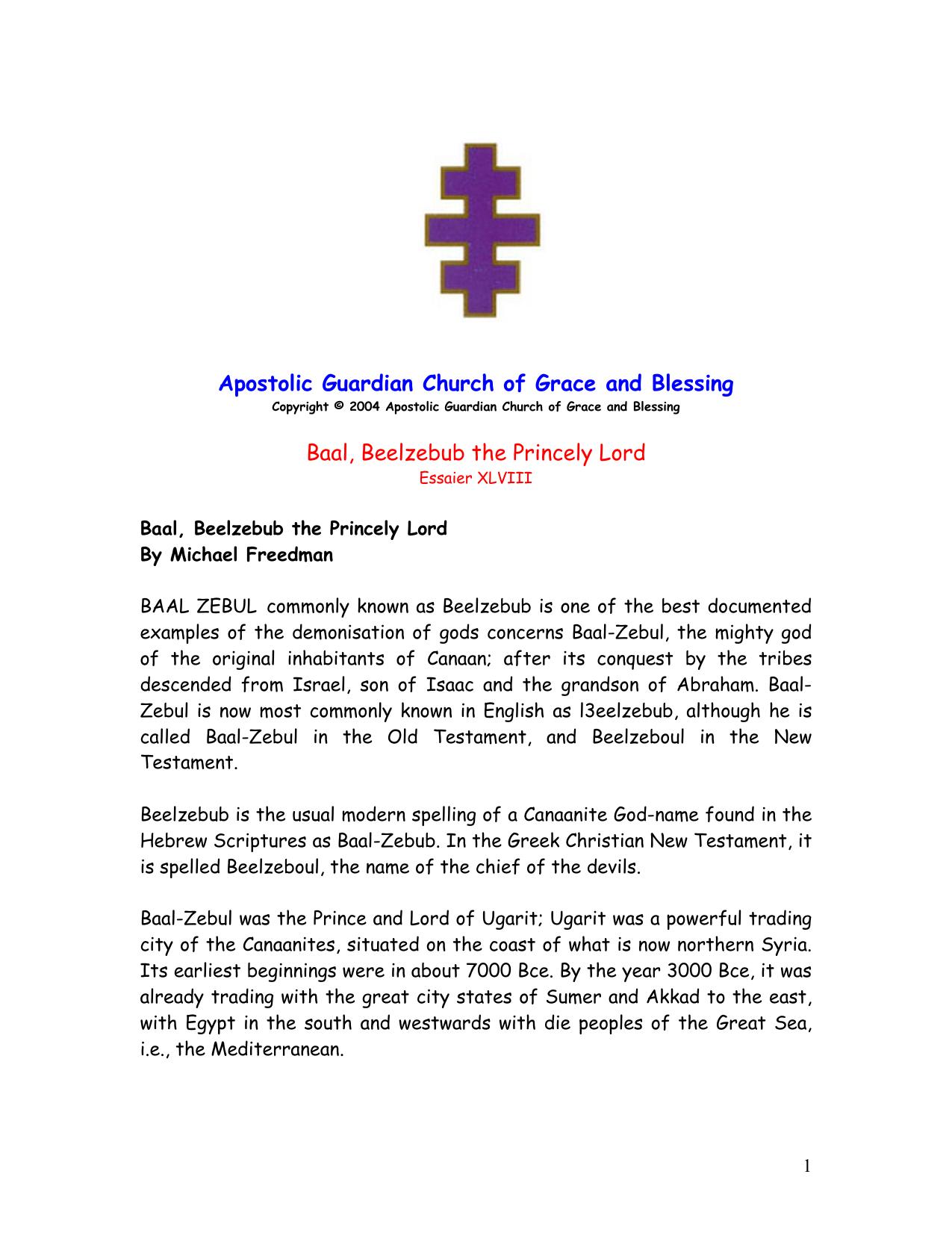 Baal, Beelzebub the Princely Lord by Michael Freedman