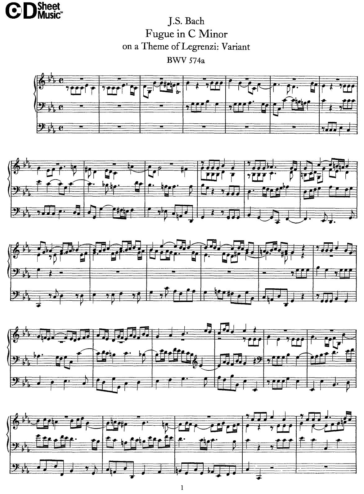 Bach Organ: Fugue in G Minor by WBaxley Music Subito Music Corp & Stephens Pub. Co