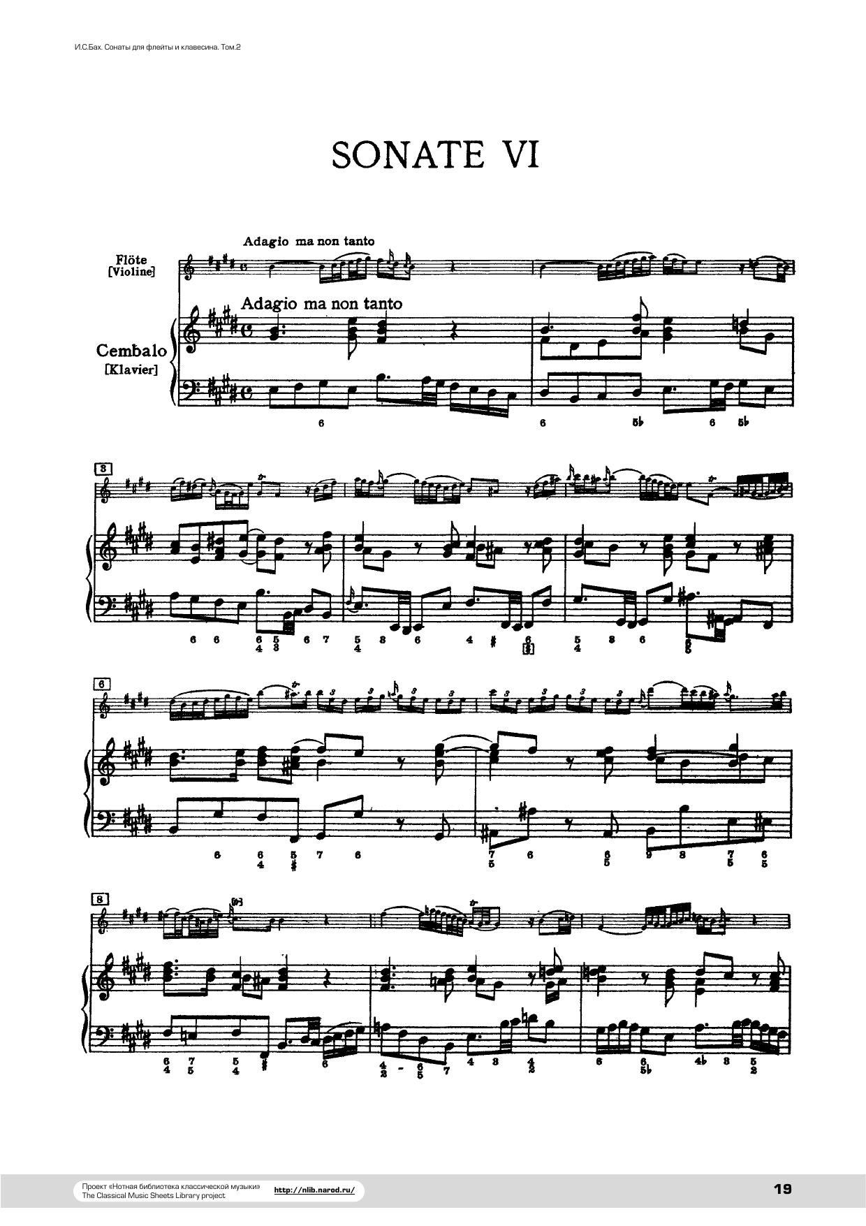 Bach by Flute Sonata No.6 in E (Piano Score)