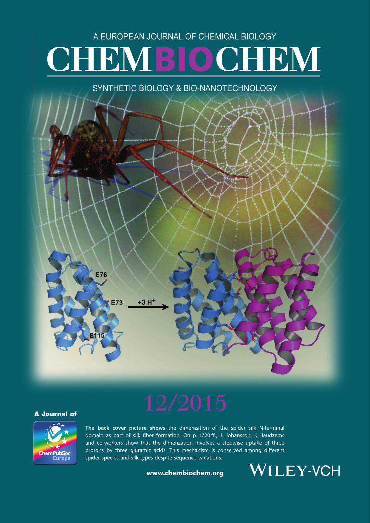 Back Cover: Diversified Structural Basis of a Conserved Molecular Mechanism for pHDependent Dimerization in Spider Silk NTerminal Domains (ChemBioChem 122015) by Unknown