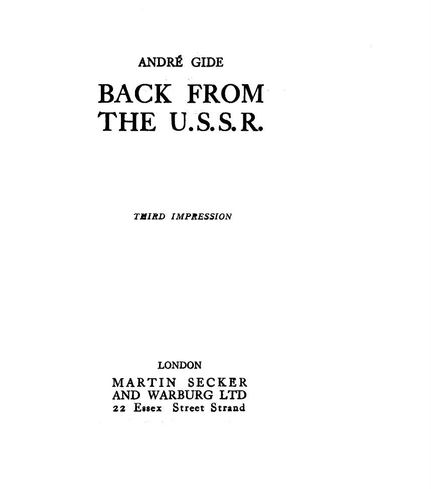 Back From The USSR-Andre Gide-1936-112pgs-POL by Unknown