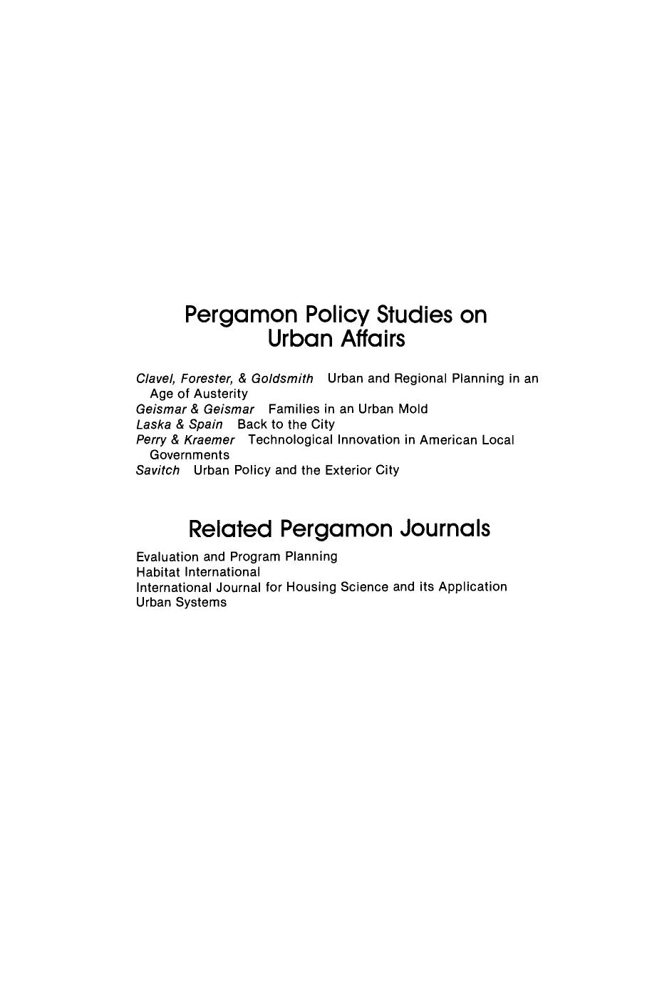 Back to the City. Issues in Neighborhood Renovation by Shirley Bradway Laska and Daphne Spain (Eds.)