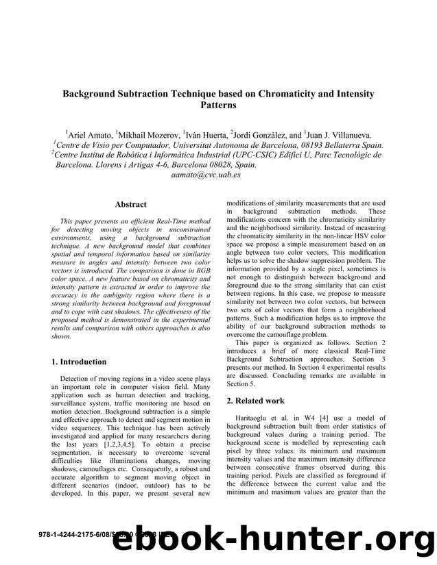 Background Subtraction Technique based on Chromaticity and Intensity Patterns by 