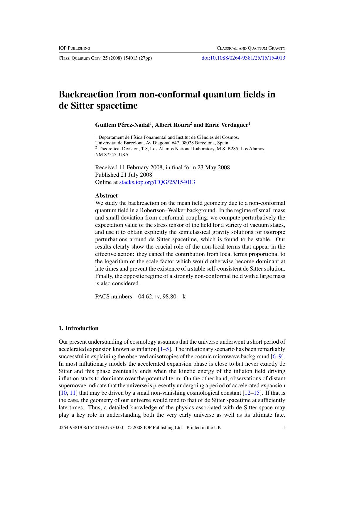 Backreaction from non-conformal quantum fields in de Sitter spacetime by G Perez-Nadal et al