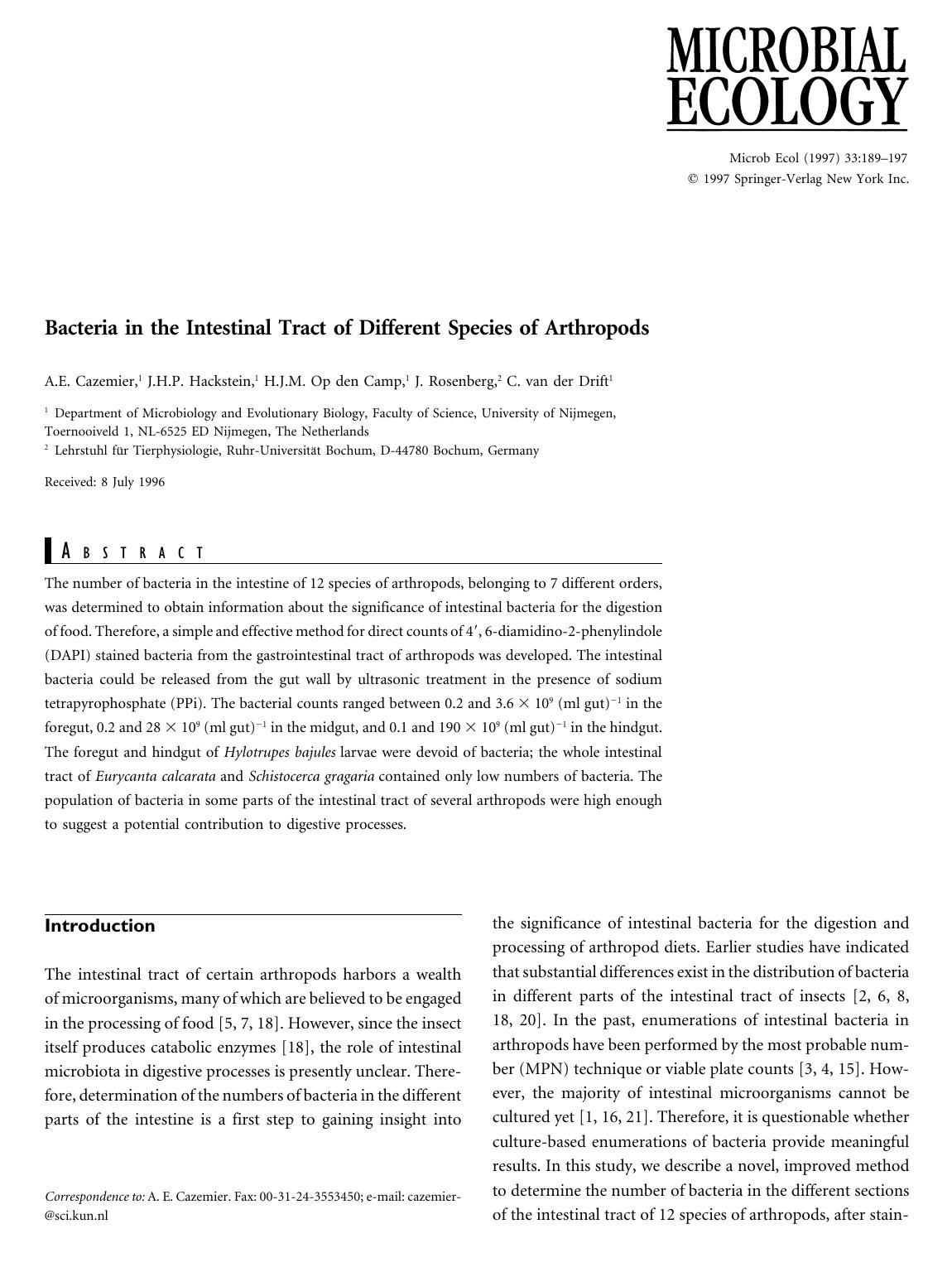 Bacteria in the Intestinal Tract of Different Species of Arthropods by Cazemier A. et al