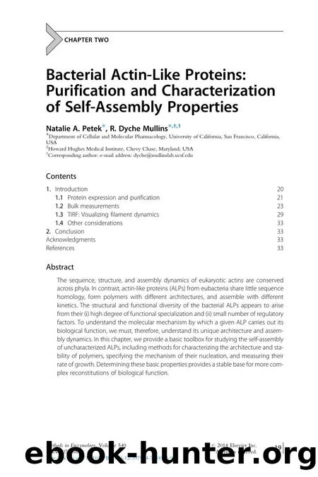 Bacterial Actin-Like Proteins: Purification and Characterization of Self-Assembly Properties by Natalie A. Petek & R. Dyche Mullins