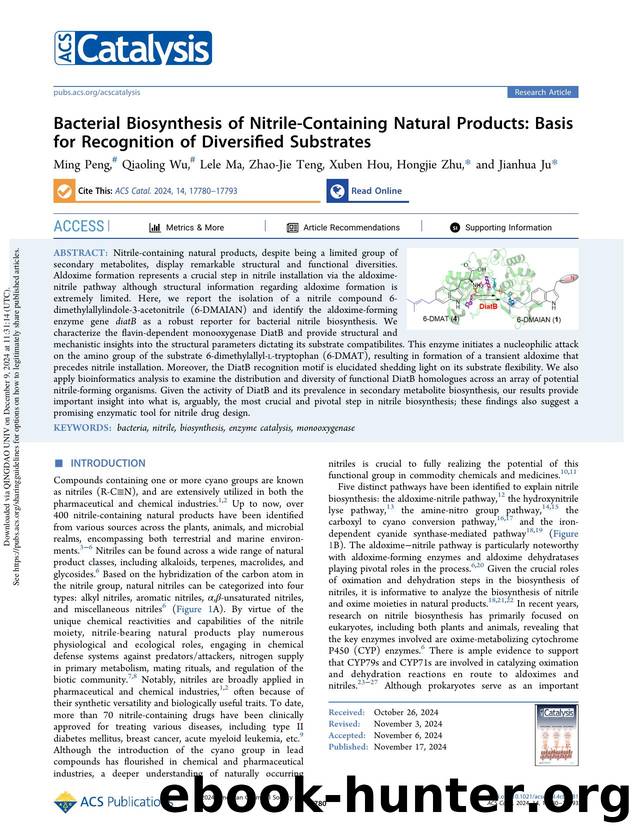 Bacterial Biosynthesis of Nitrile-Containing Natural Products: Basis for Recognition of Diversified Substrates by Ming Peng Qiaoling Wu Lele Ma Zhao-Jie Teng Xuben Hou Hongjie Zhu & Jianhua Ju