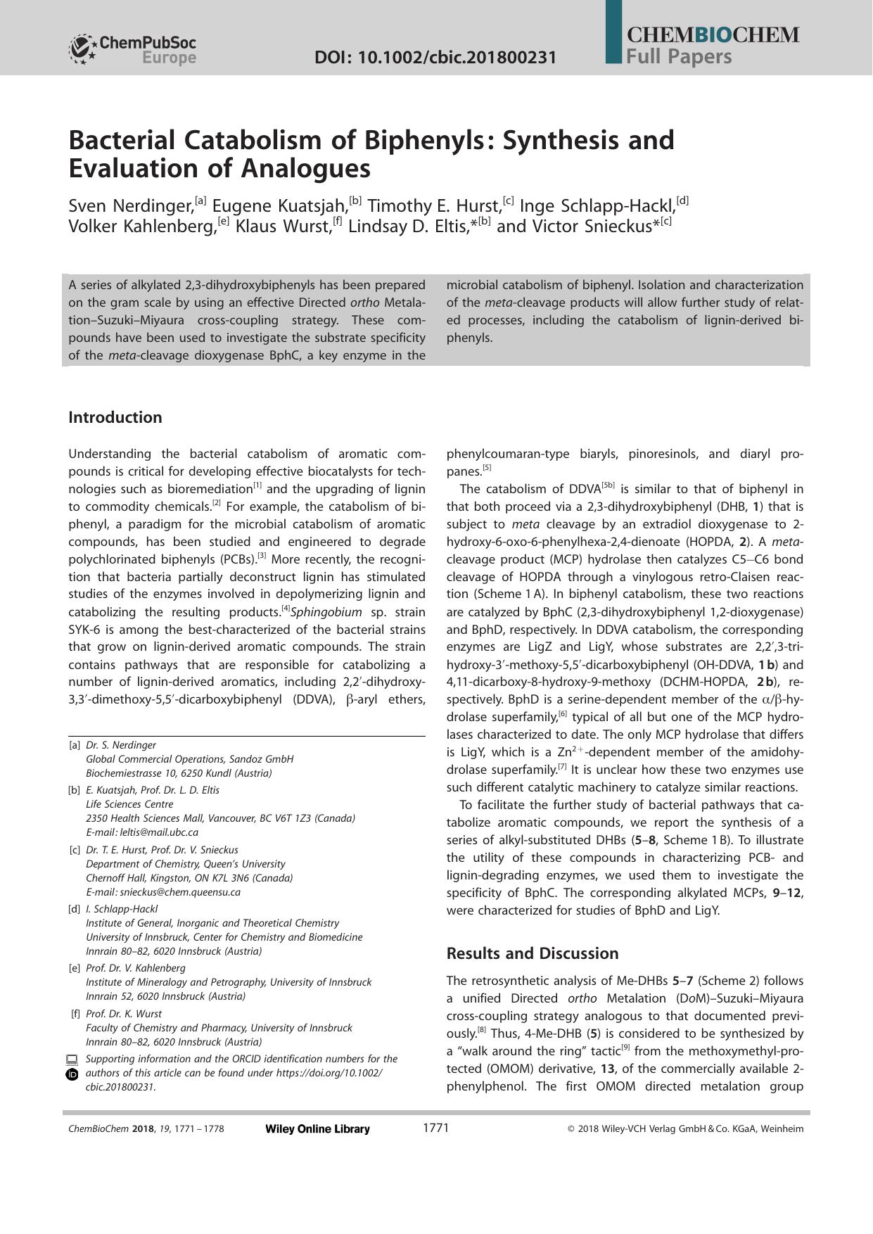 Bacterial Catabolism of Biphenyls: Synthesis and Evaluation of Analogues by Unknown