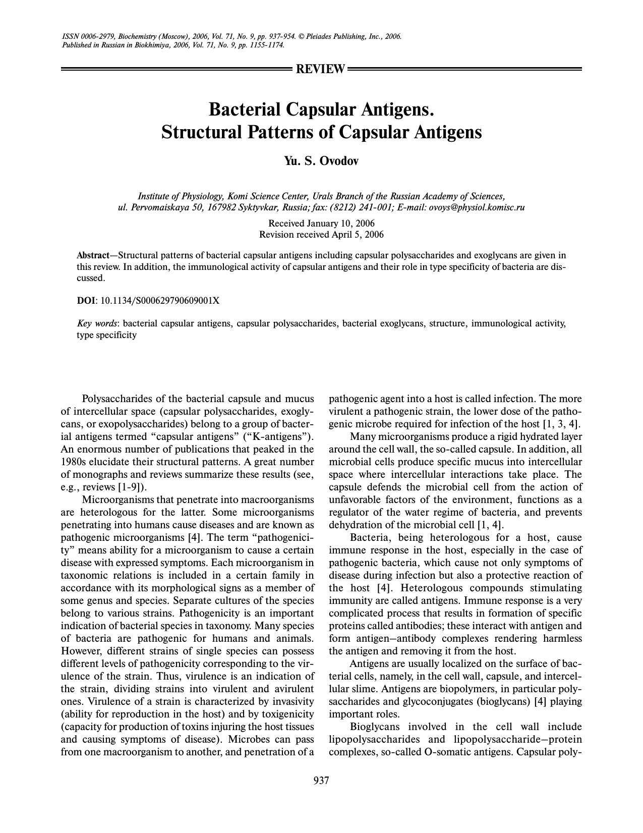 Bacterial capsular antigens. Structural patterns of capsular antigens by Unknown