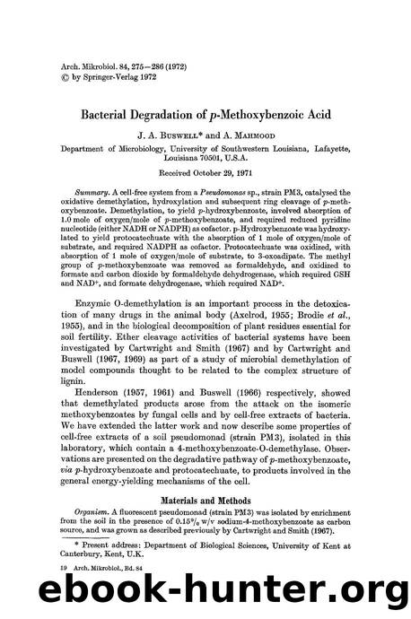 Bacterial degradation of <Emphasis Type="Italic">p<Emphasis>-methoxybenzoic acid by Unknown