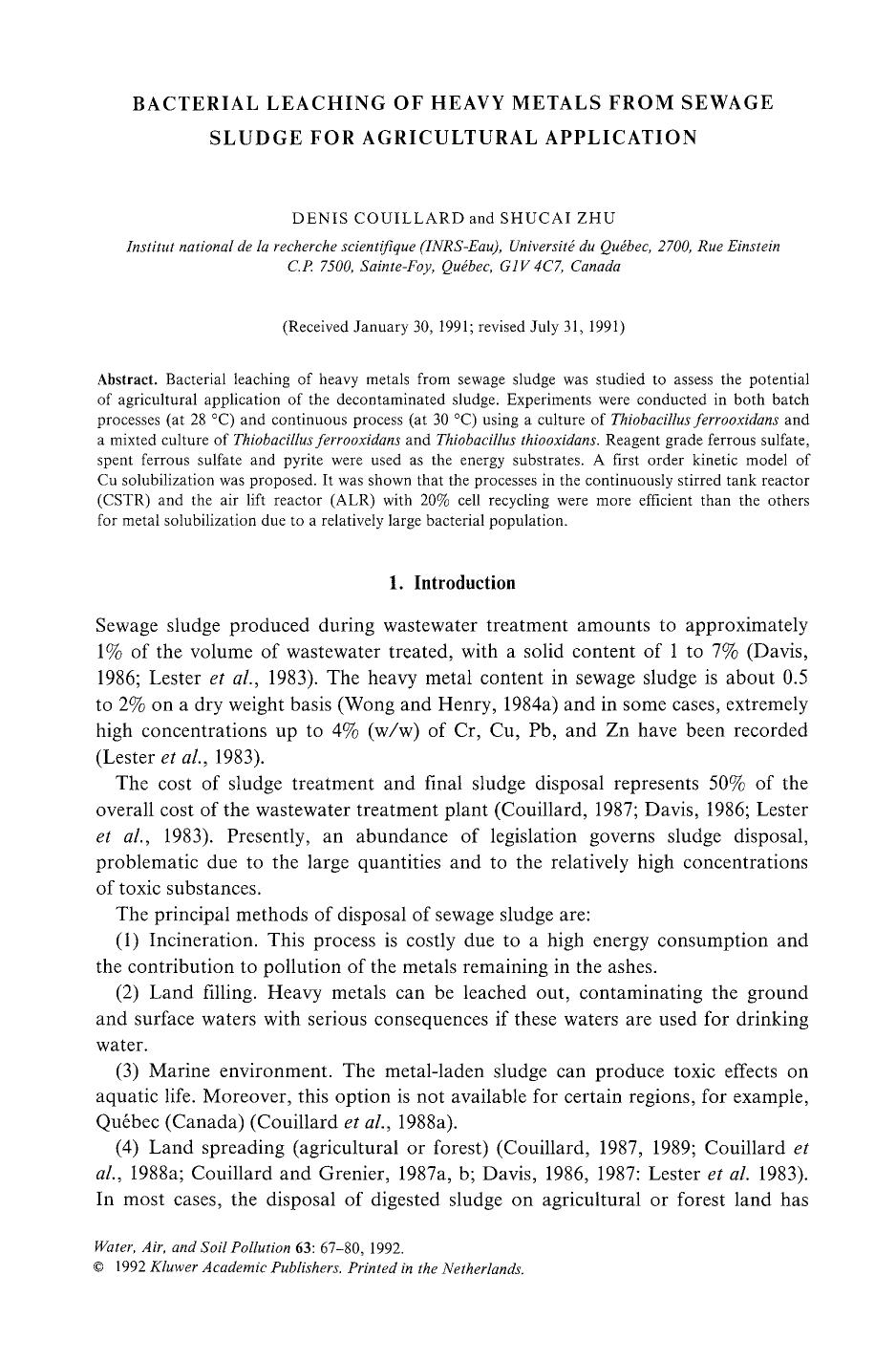 Bacterial leaching of heavy metals from sewage sludge for agricultural application by Unknown