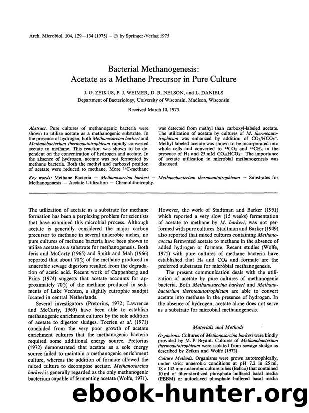 Bacterial methanogenesis: Acetate as a methane precursor in pure culture by Unknown