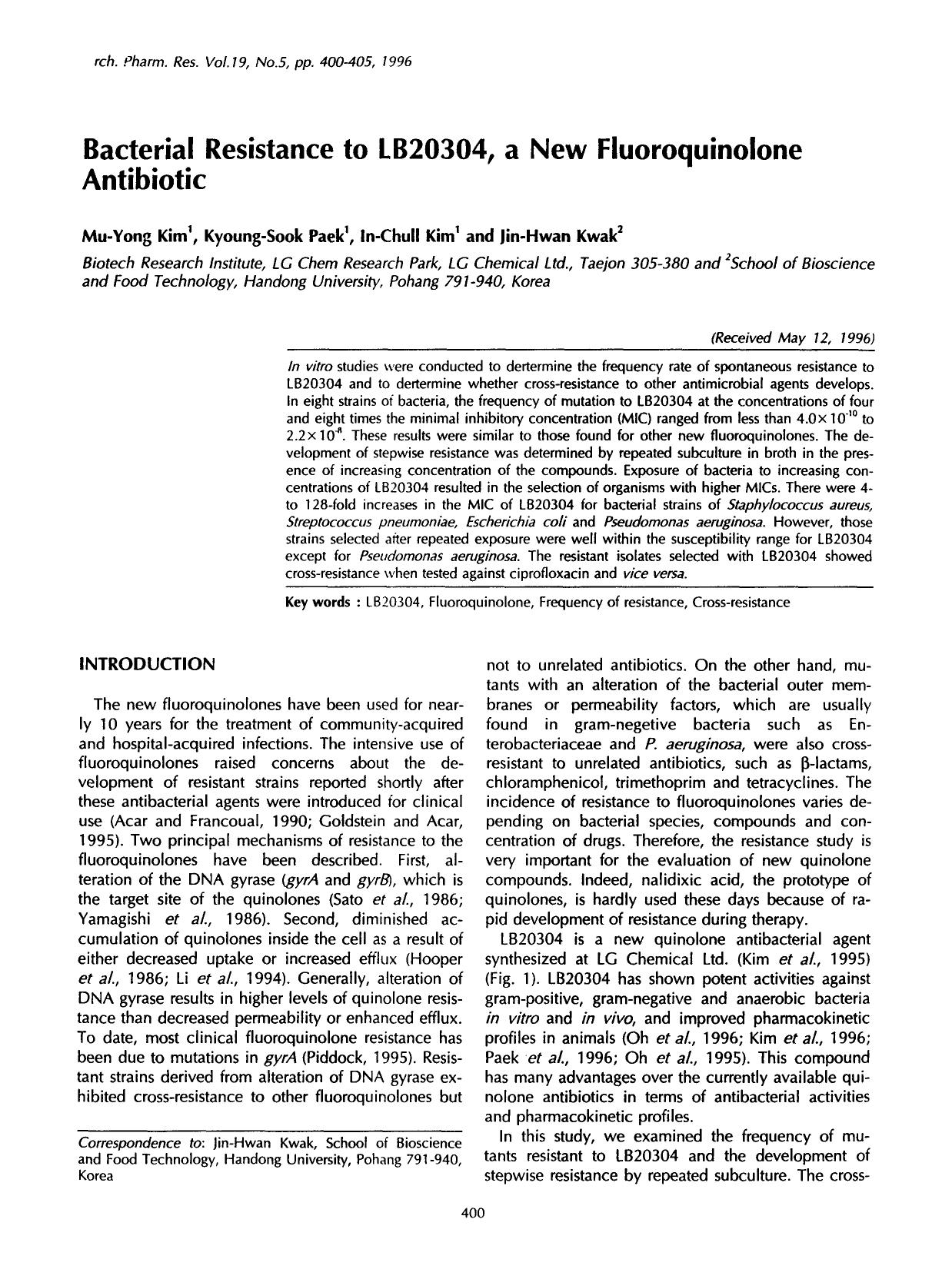 Bacterial resistance to LB20304, a new fluoroquinolone antibiotic by Unknown
