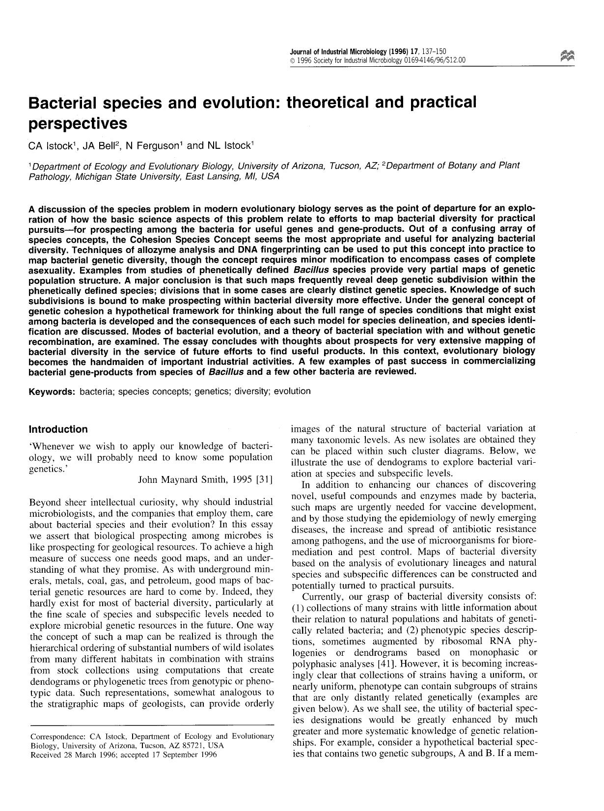 Bacterial species and evolution: Theoretical and practical perspectives by Unknown