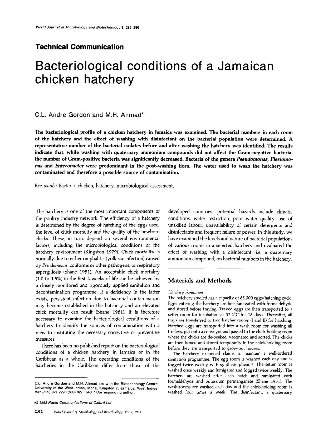 Bacteriological conditions of a Jamaican chicken hatchery by Unknown