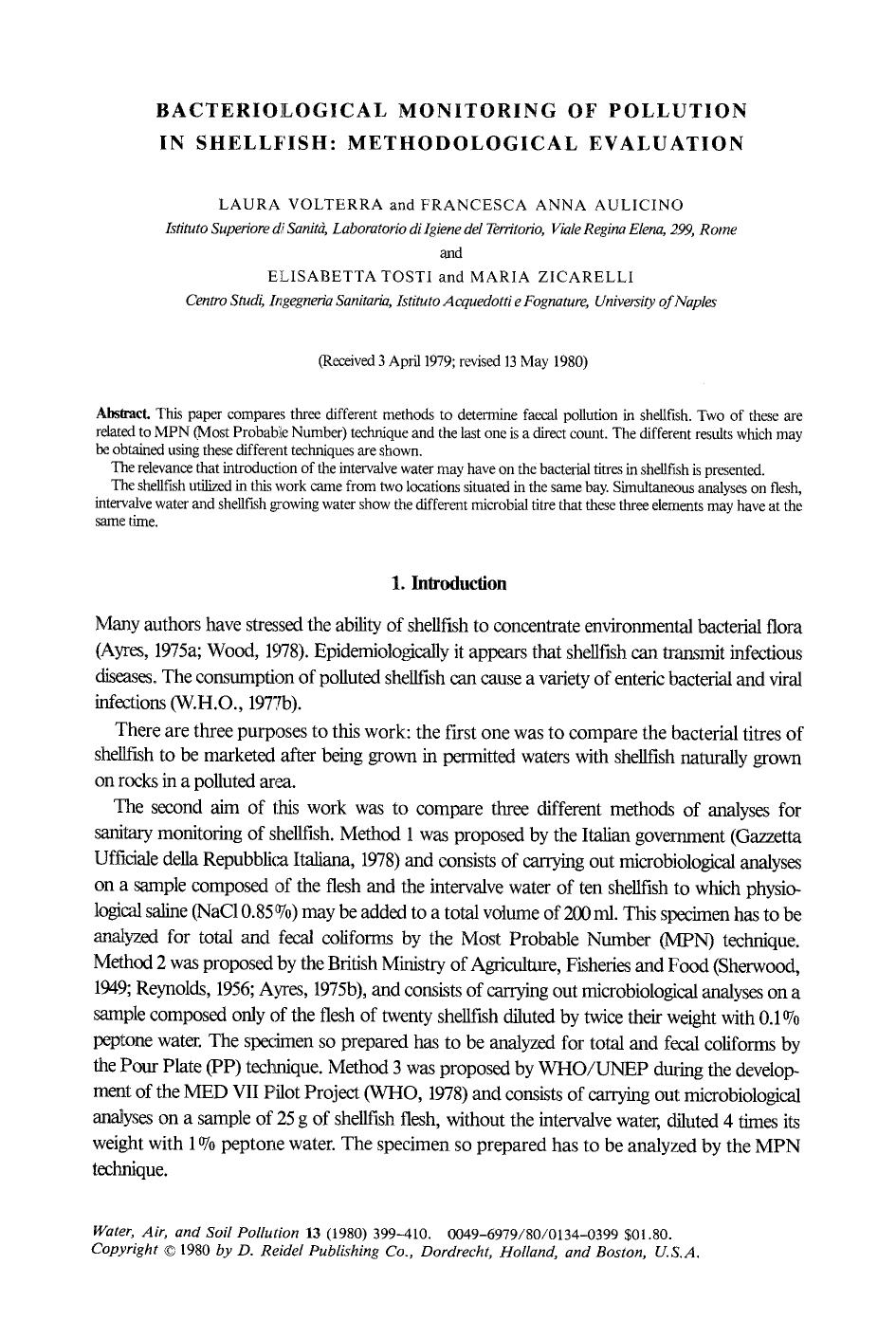 Bacteriological monitoring of pollution in shellfish: Methodological evaluation by Unknown