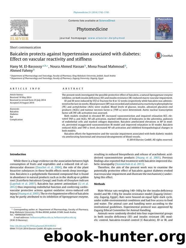 Baicalein protects against hypertension associated with diabetes: Effect on vascular reactivity and stiffness by Hany M. El-Bassossy & Noura Ahmed Hassan & Mona Fouad Mahmoud & Ahmed Fahmy