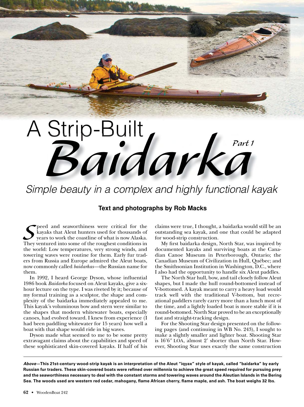 Baidarka Kayak Boat Boats Plan Plans by WoodenBoat Magazine