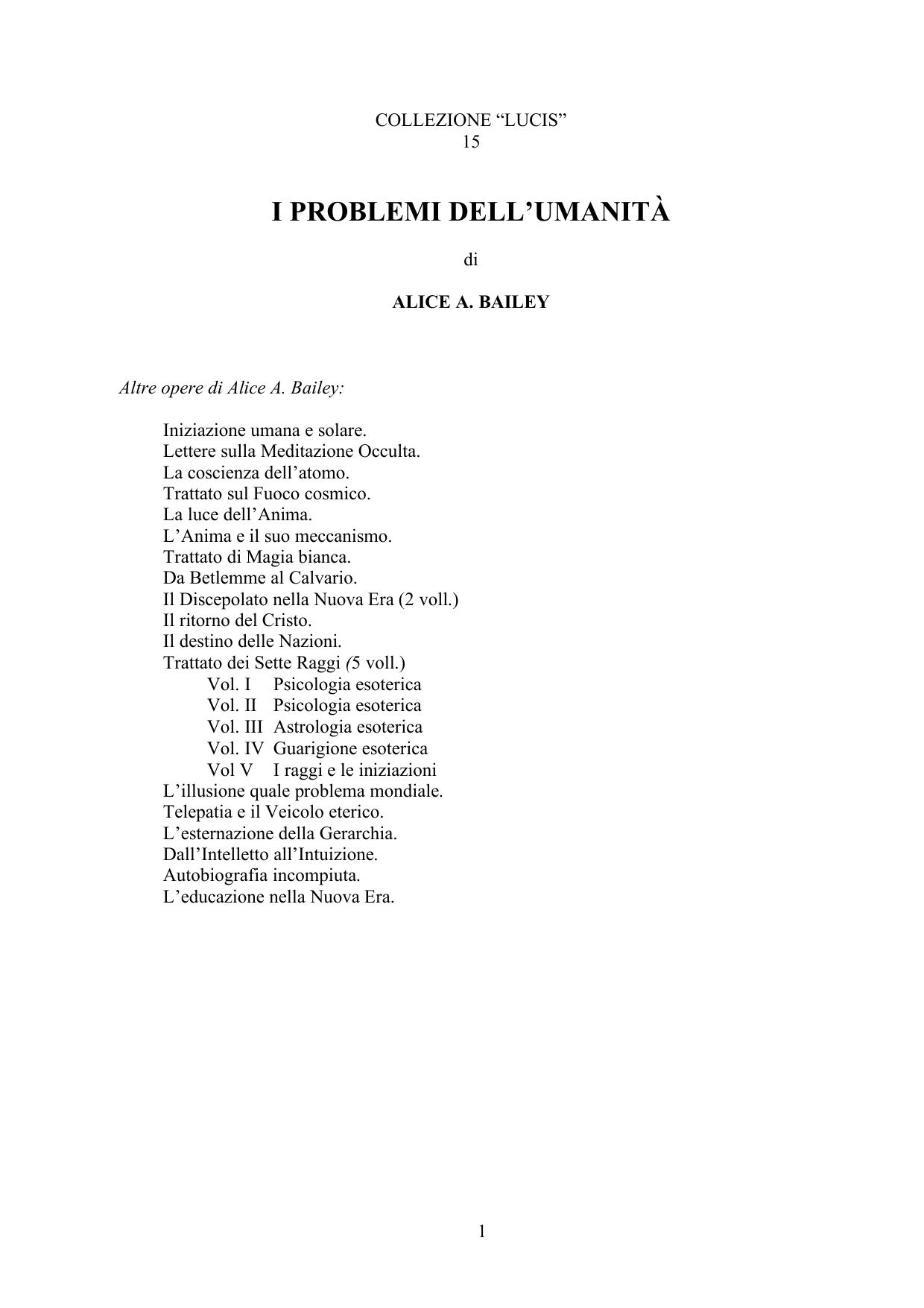 Bailey Alice A. by I Problemi dell Umanita