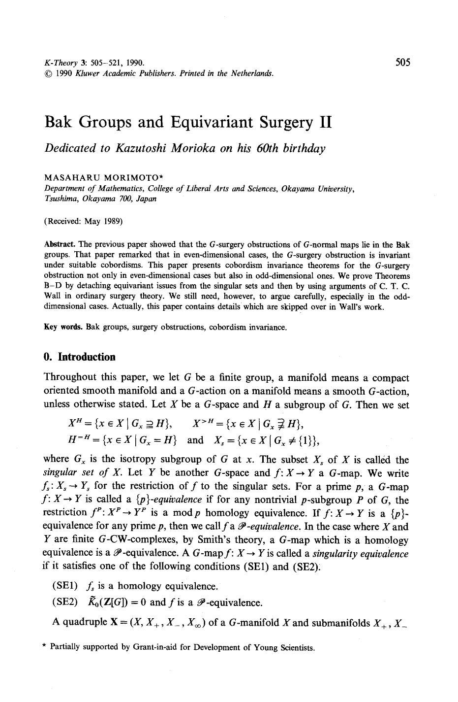Bak groups and equivariant surgery II by Unknown