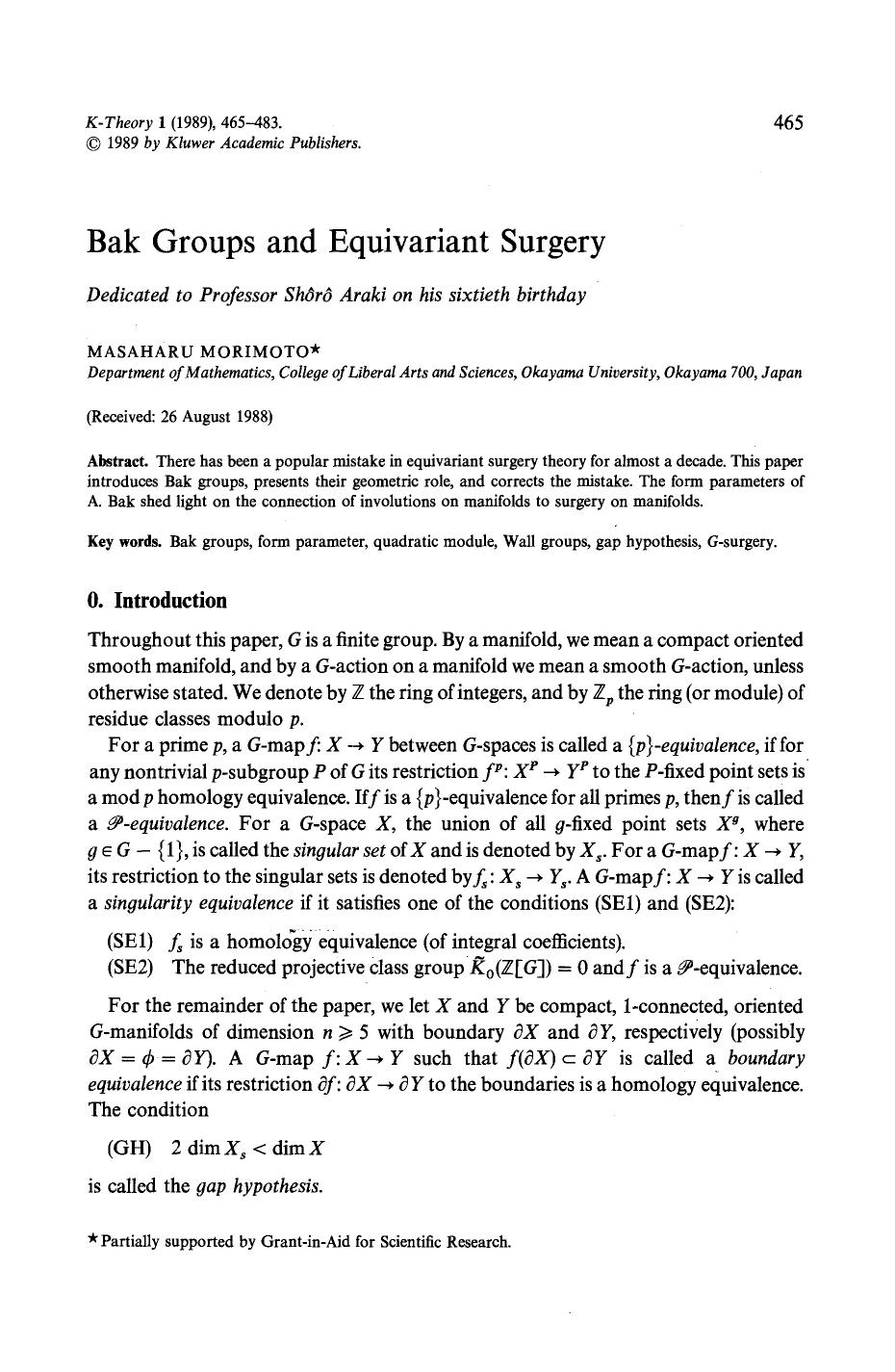 Bak groups and equivariant surgery by Unknown