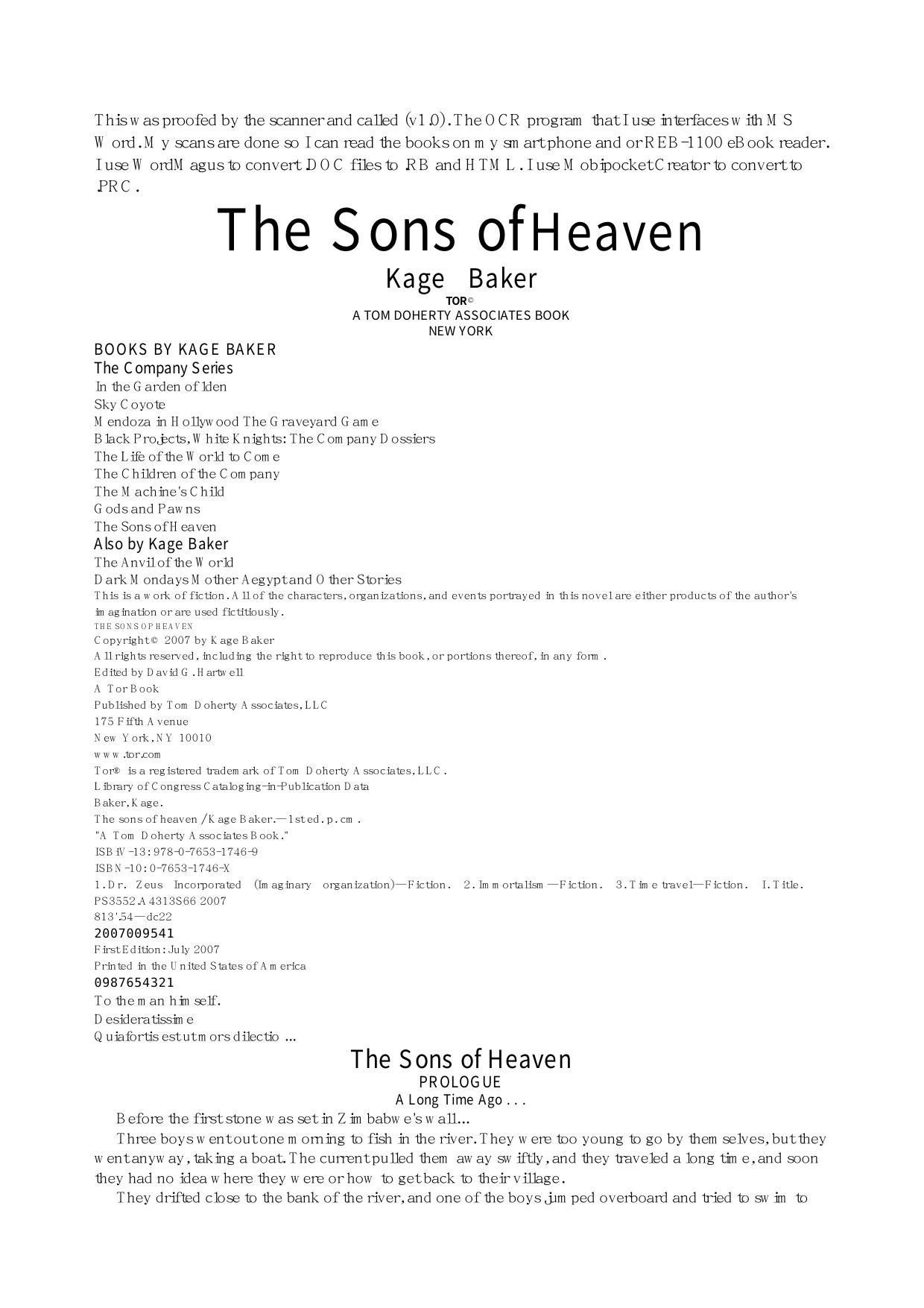 Baker, Kage - Company 09 - The Sons of Heaven by Baker Kage