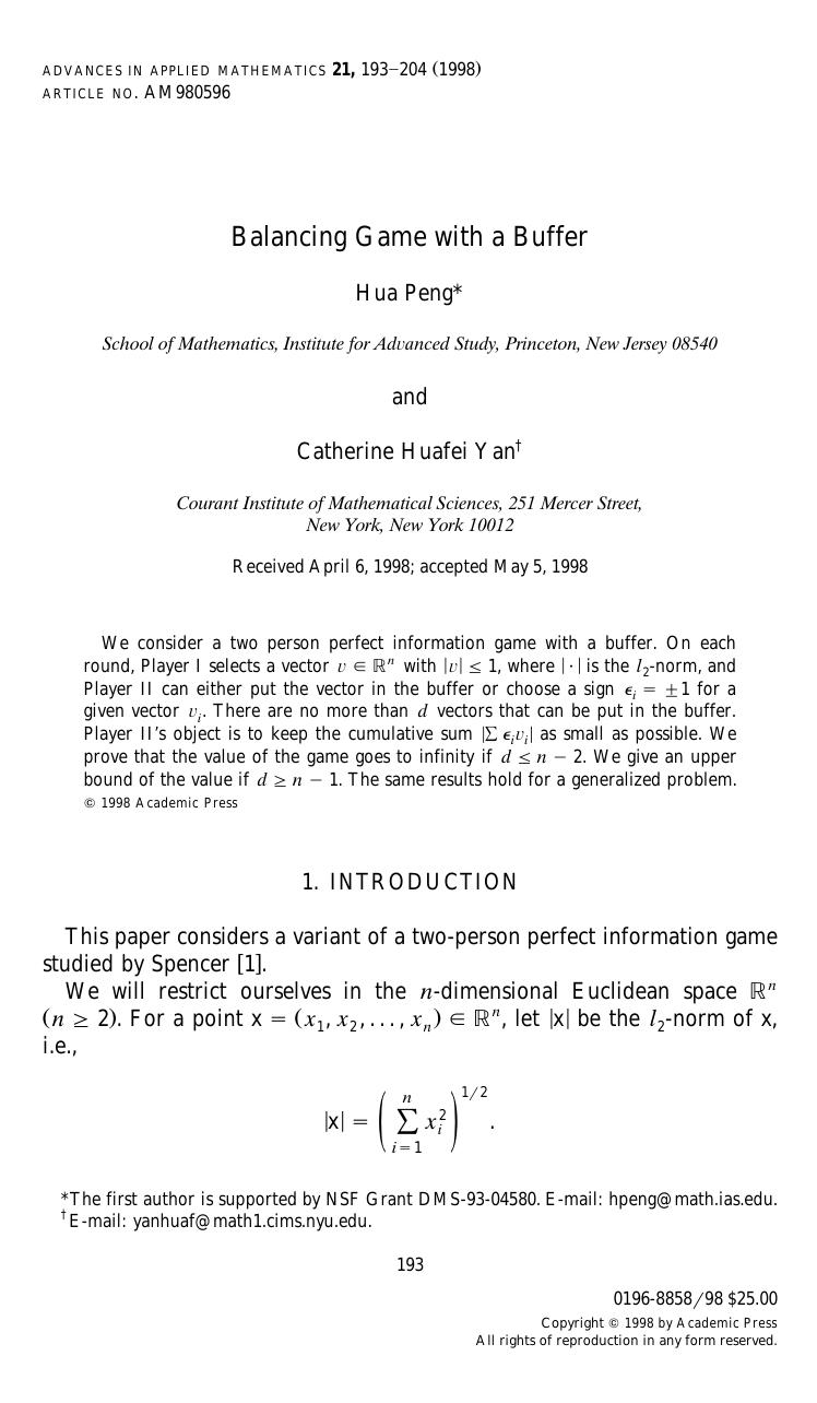 Balancing Game with a Buffer by Peng H. et al