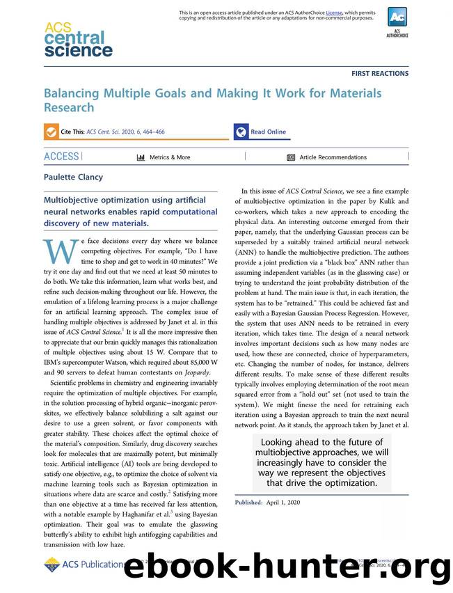Balancing Multiple Goals and Making It Work for Materials Research by Paulette Clancy (ORCID: 0000-0002-0468-6420)