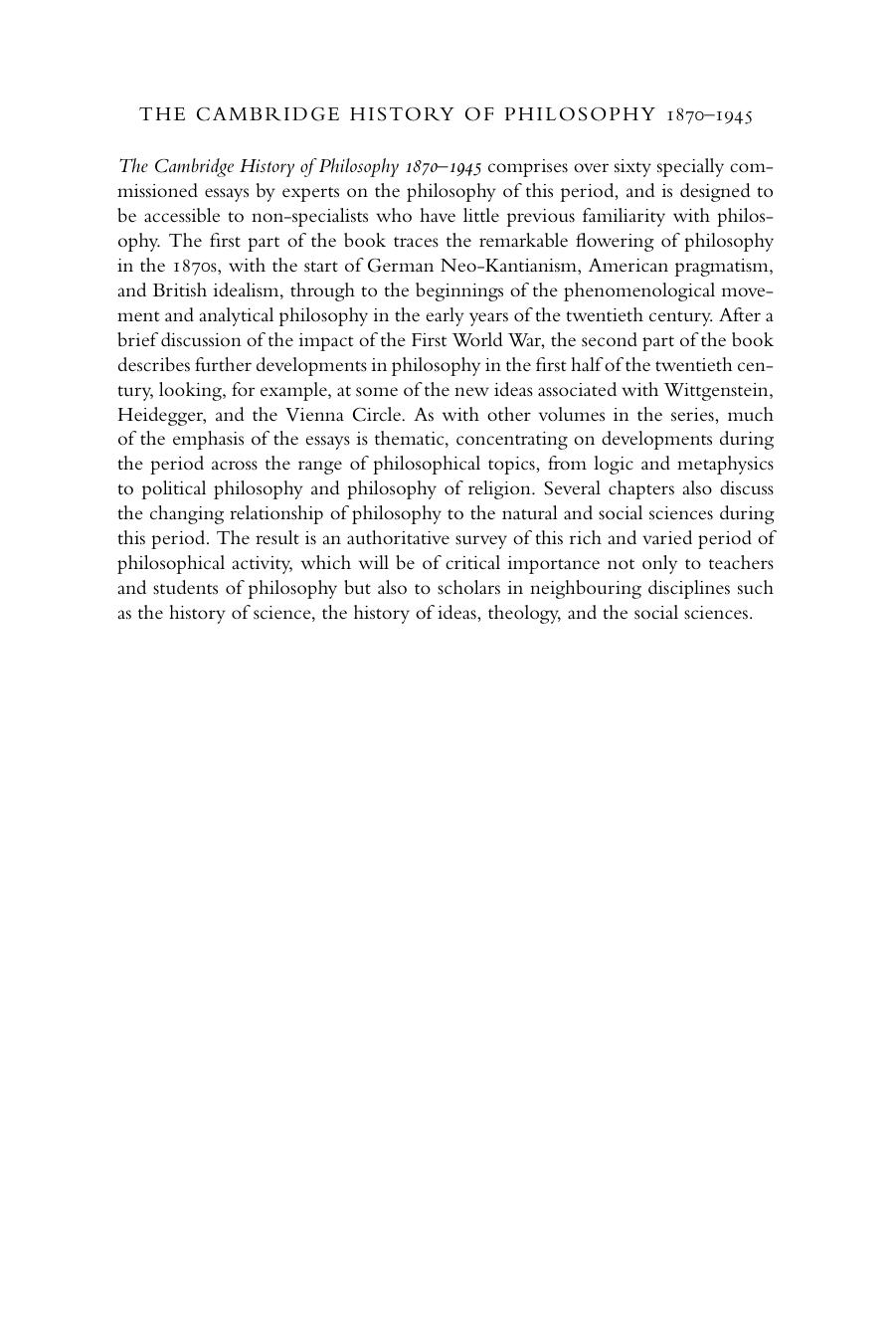 Baldwin ed 2003 The Cambridge History of Philosophy 1870-1945 by Unknown