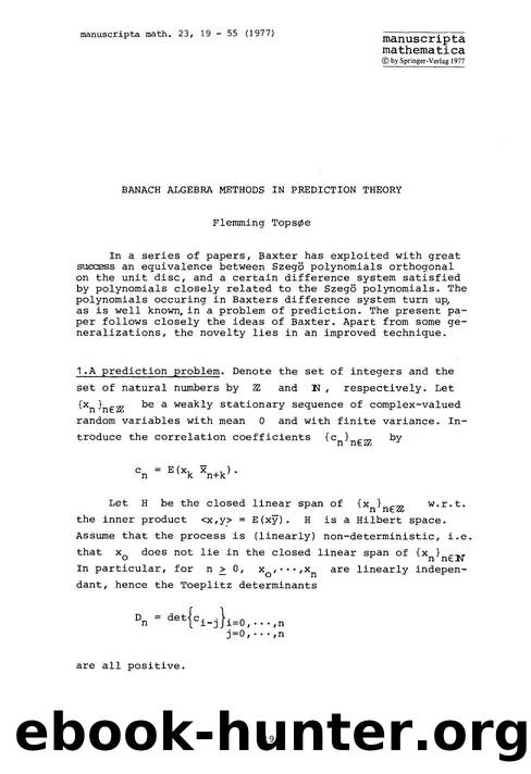 Banach algebra methods in prediction theory by Unknown