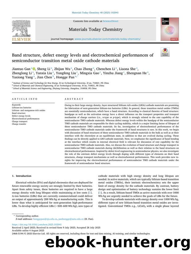 Band structure, defect energy levels and electrochemical performances of semiconductor transition metal oxide cathode materials by unknow