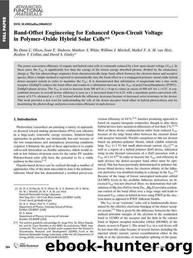 Band-Offset Engineering for Enhanced Open-Circuit Voltage in Polymer-Oxide Hybrid Solar Cells by Unknown