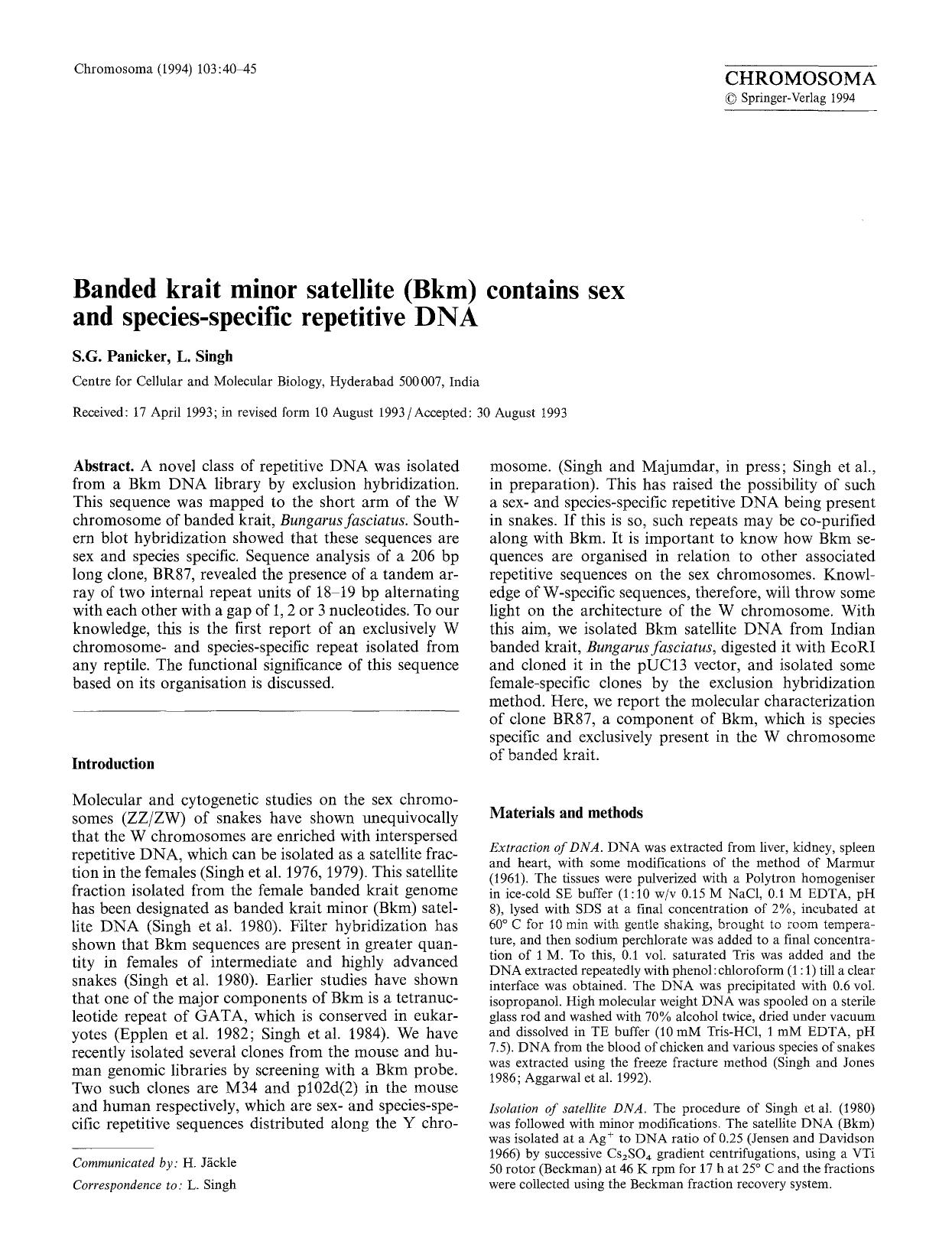 Banded krait minor satellite (Bkm) contains sex and species-specific repetitive DNA by Unknown