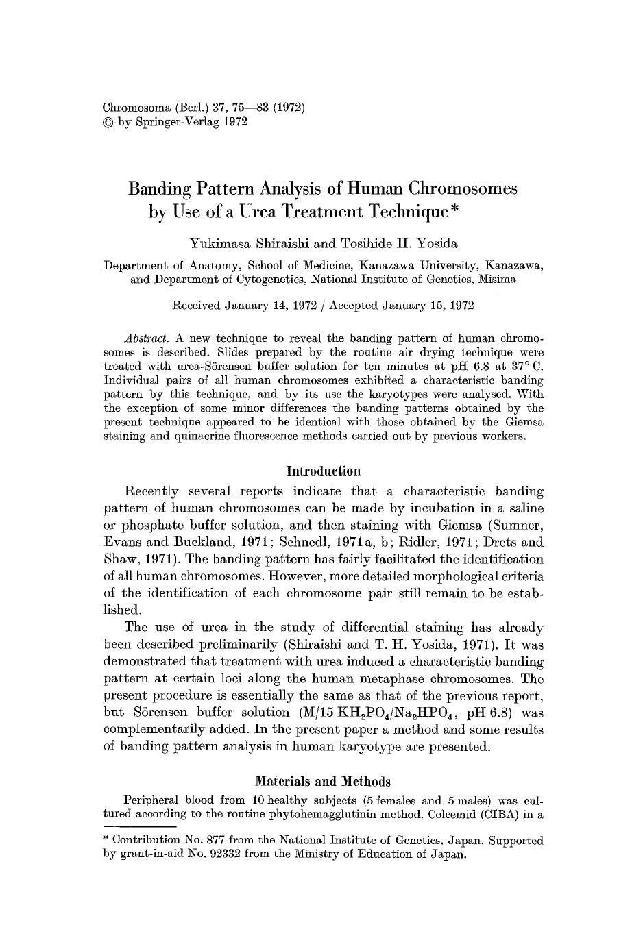 Banding pattern analysis of human chromosomes by use of a urea treatment technique by Unknown