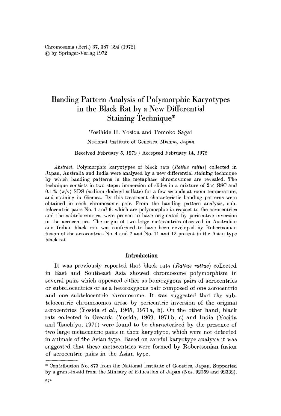 Banding pattern analysis of polymorphic karyotypes in the black rat by a new differential staining technique by Unknown