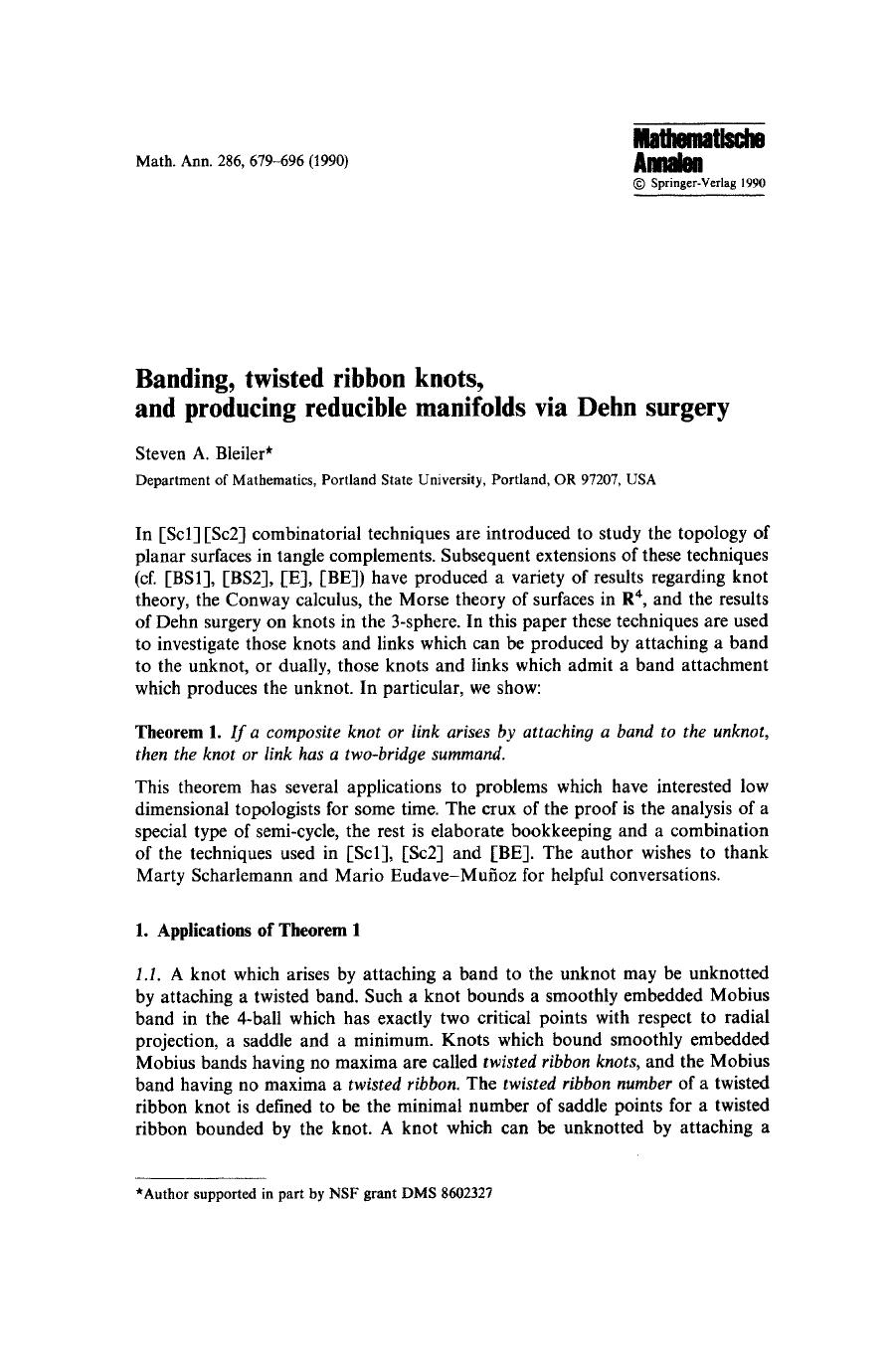 Banding, twisted ribbon knots, and producing reducible manifolds via Dehn surgery by Unknown