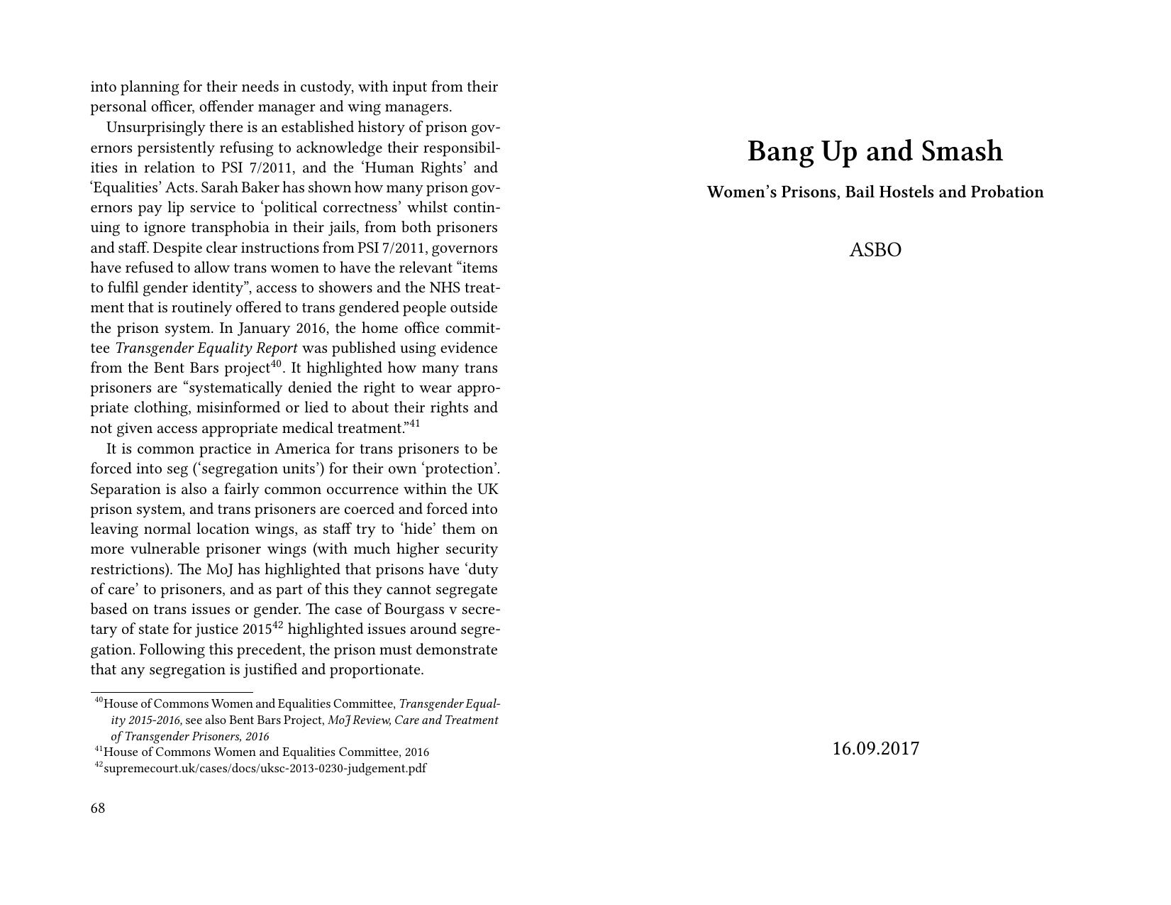 Bang Up and Smash: Womenâs Prisons, Bail Hostels and Probation by ASBO