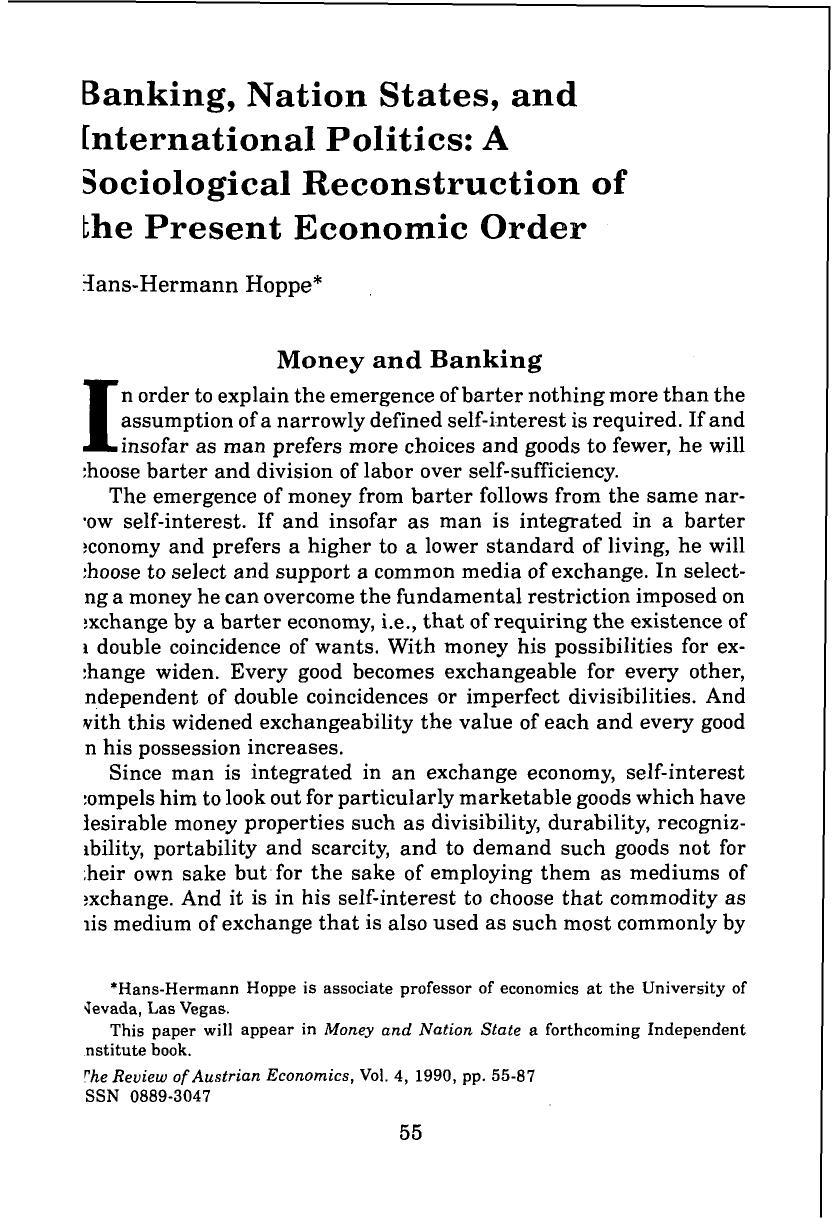 Banking Nation States And International Politics by Hans-Hermann Hoppe