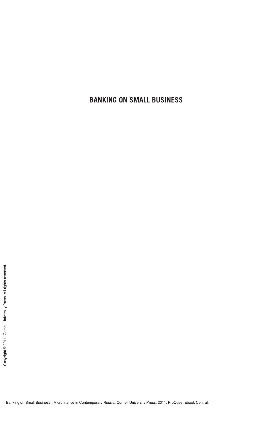 Banking on Small Business : Microfinance in Contemporary Russia by Gail Buyske