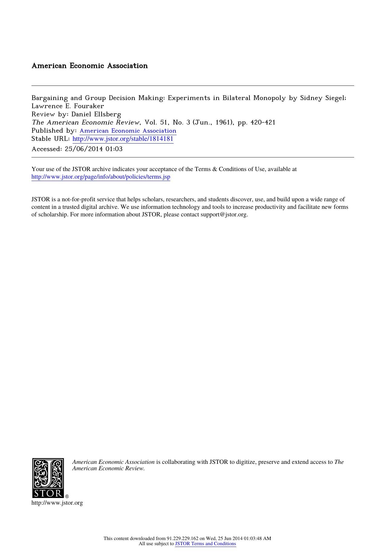 Bargaining and Group Decision Making: Experiments in Bilateral Monopoly by Sidney Siegel; Lawrence E. Fouraker by Bargaining & Group Decision Making
